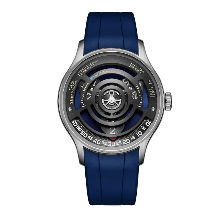 YOYG blue strap mechanical watch, UFO wandering time design and precise mechanical movement