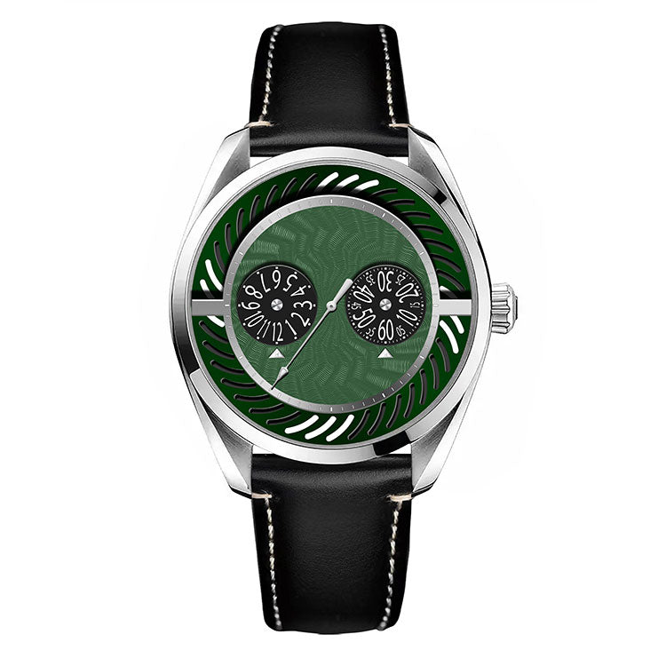 Green jumping hour watch