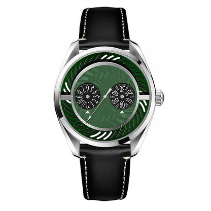 Green jumping hour watch