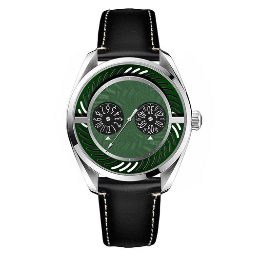 Green jumping hour watch
